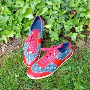Vintage Louis Vuitton Denim and Red Patent Leather sneakers size 39/8.5